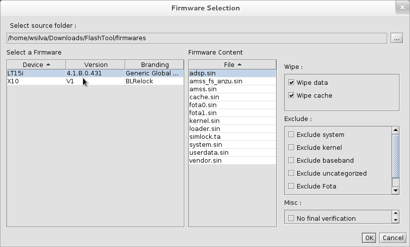 FlashTool Firmware Selection